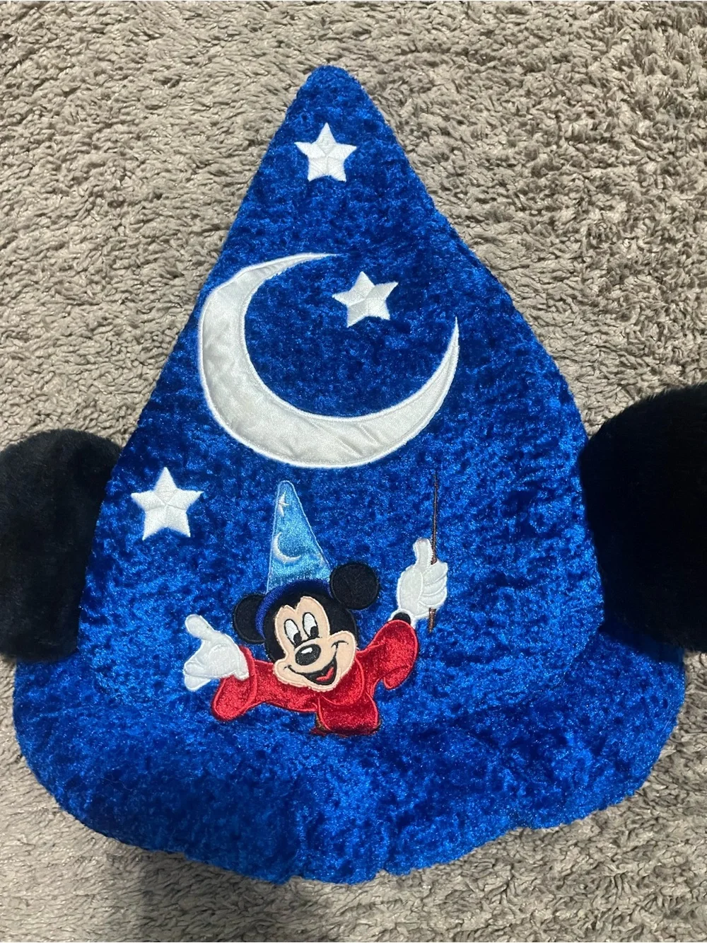 Disney Parks Mickey Mouse Fantasia Wizard Blue Plush Hat w/ Ears Size Small
